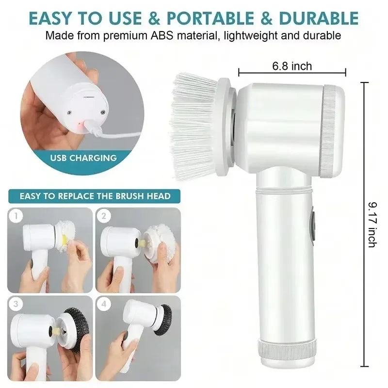 Cordless Electric Spin Scrubber – 5-in-1 Deep Cleaning Brush